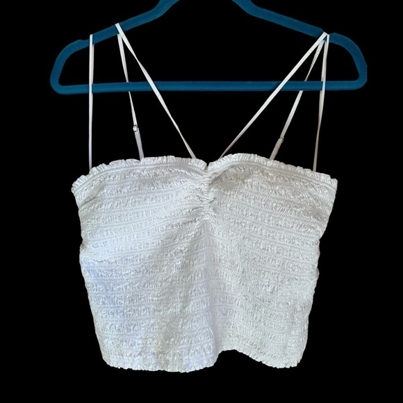 Madewell White Poplin Smocked Halter Crop Top Large NWT - Picture 4 of 10